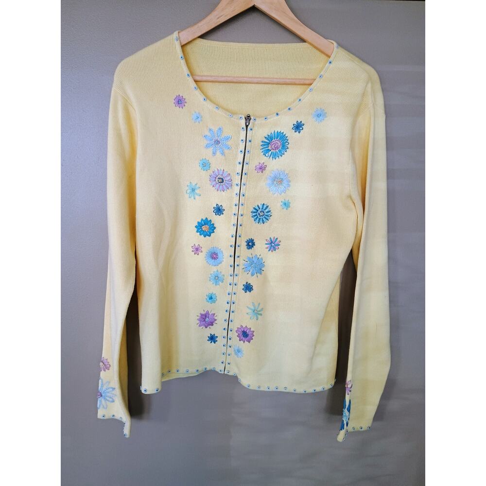 Easter spring summer flowers embroidery yellow blue Granny cottage core fullzip